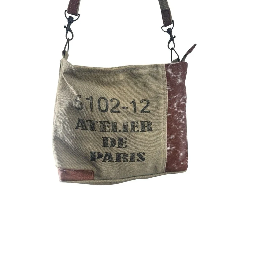 Myra Bag Cowhide Canvas Atelier De Paris Shoulder Purse Tote Bag Fast Shipping